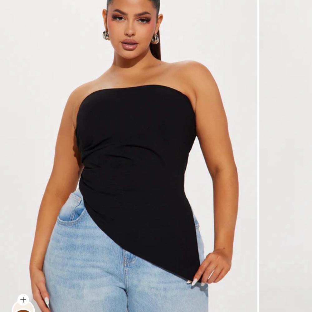 Fashion Nova Black Asymmetrical Strapless Top